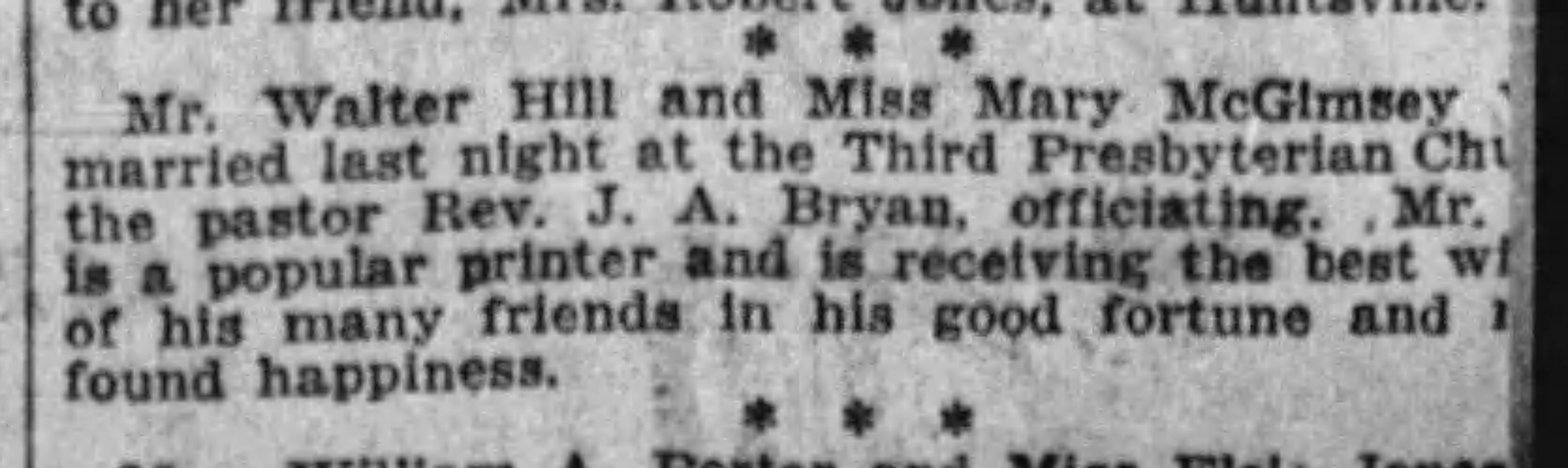 Walter Hill-Mary McGimsey